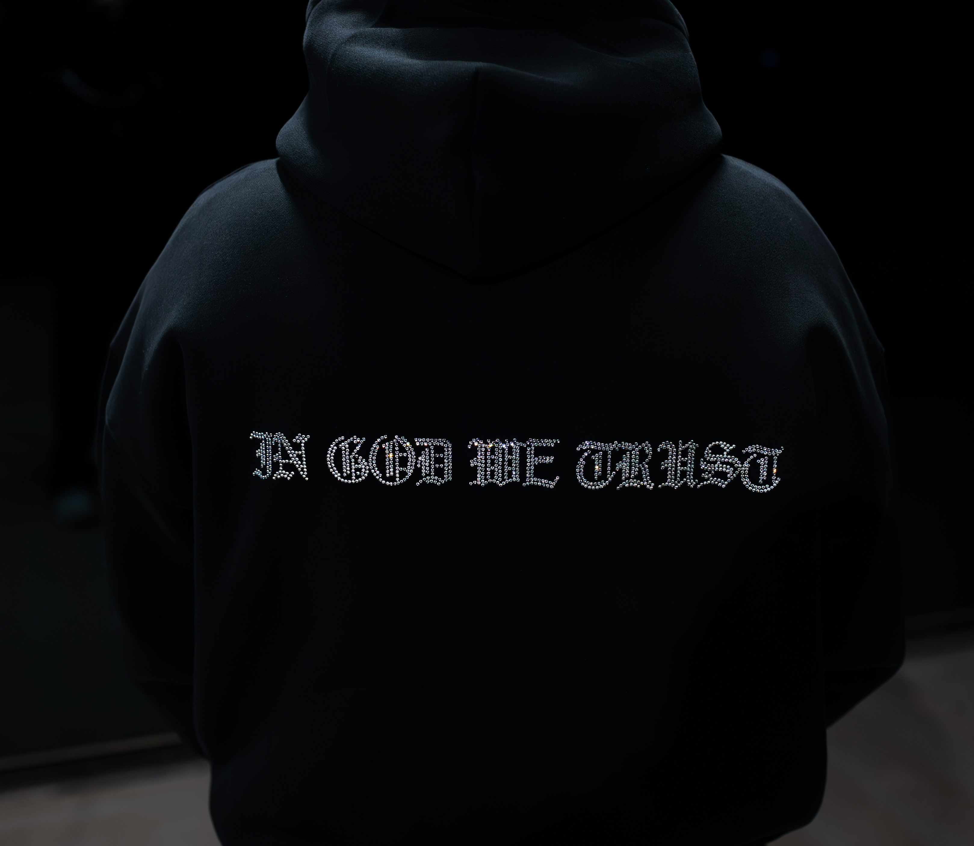 ROSARY RHINESTONE HOODIE BLACK