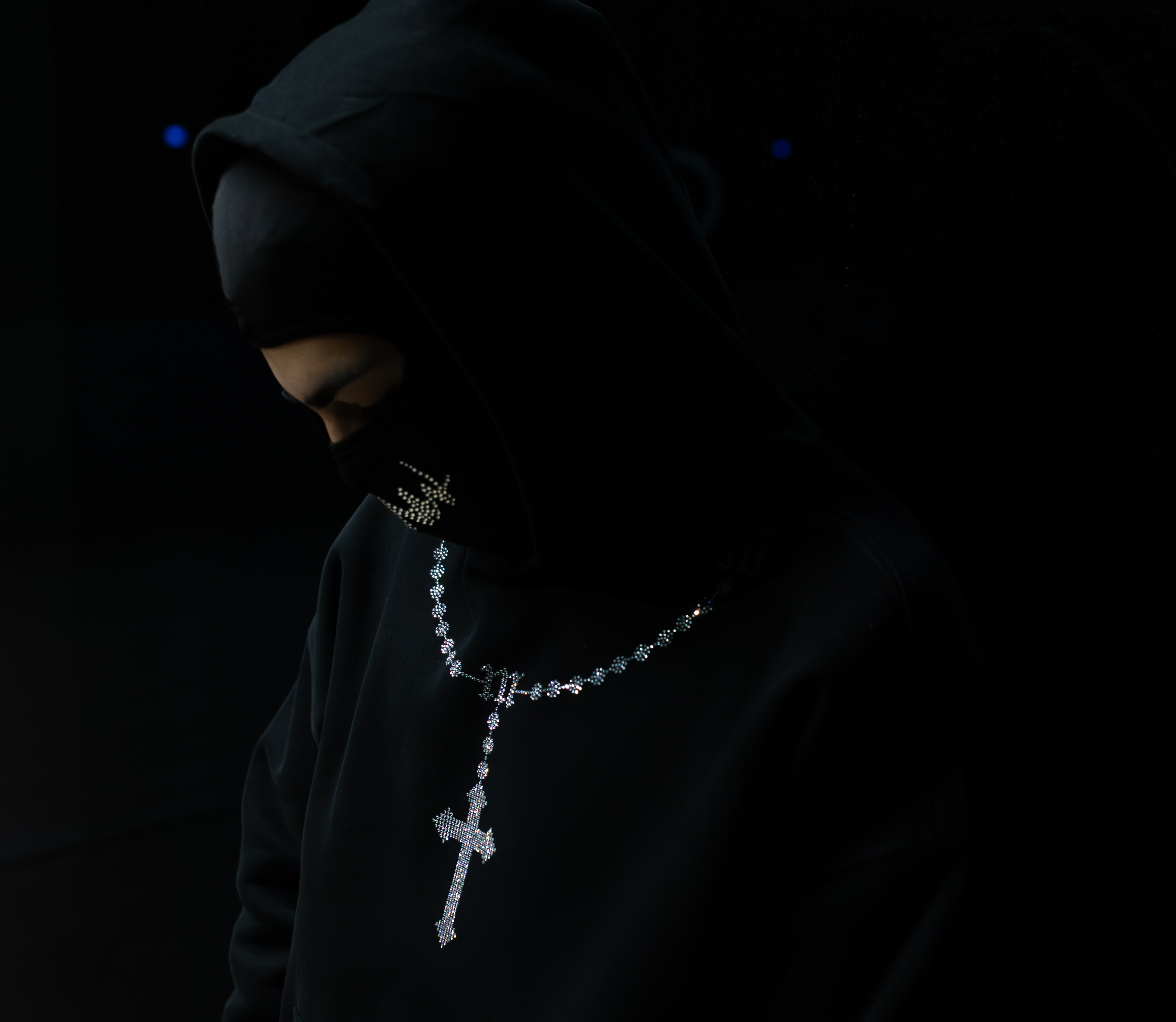 ROSARY RHINESTONE HOODIE BLACK