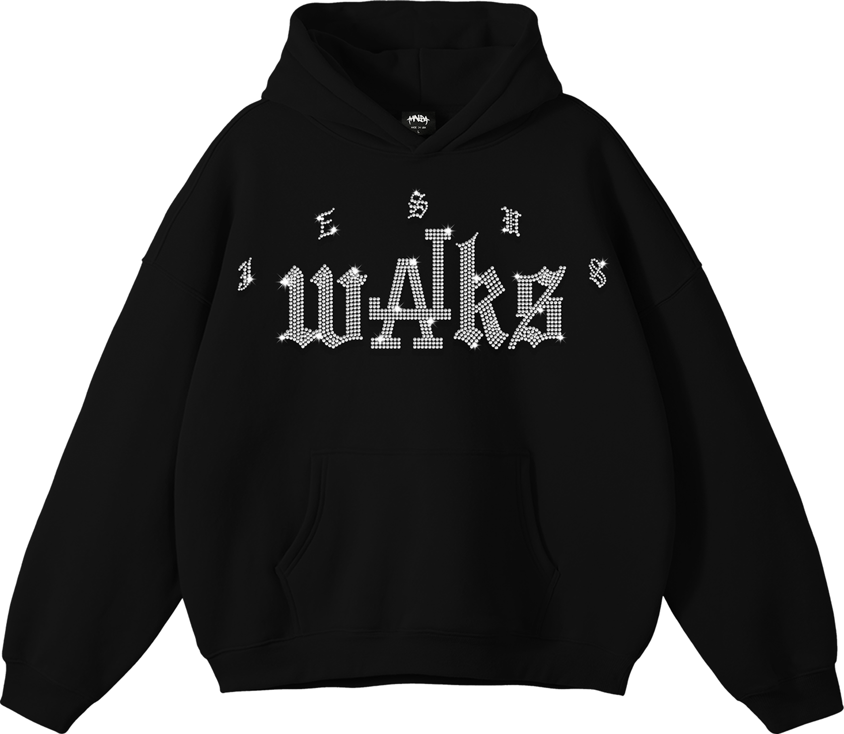 JESUS WALKS RHINESTONE HOODIE BLACK