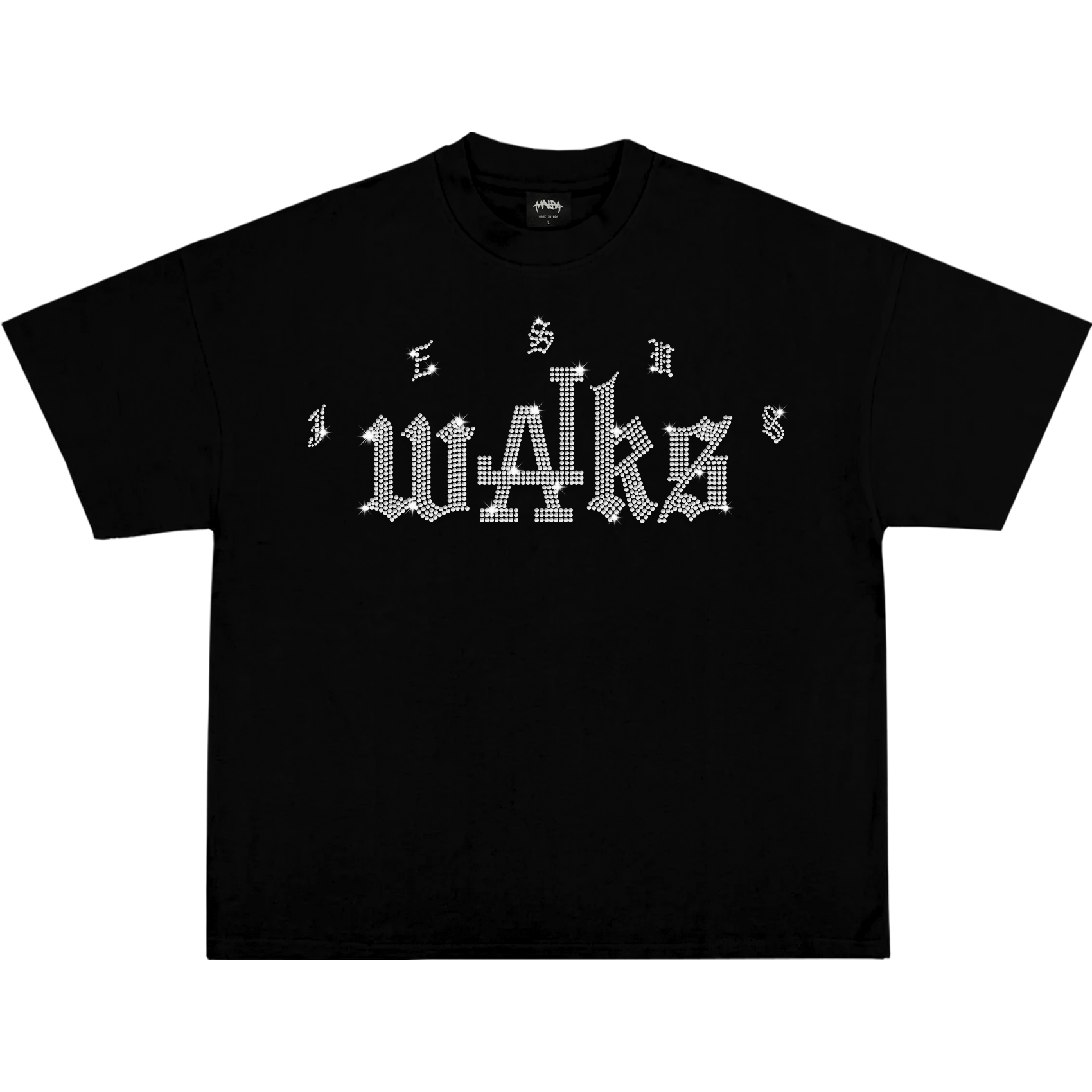 JESUS WALKS RHINESTONE TEE BLACK