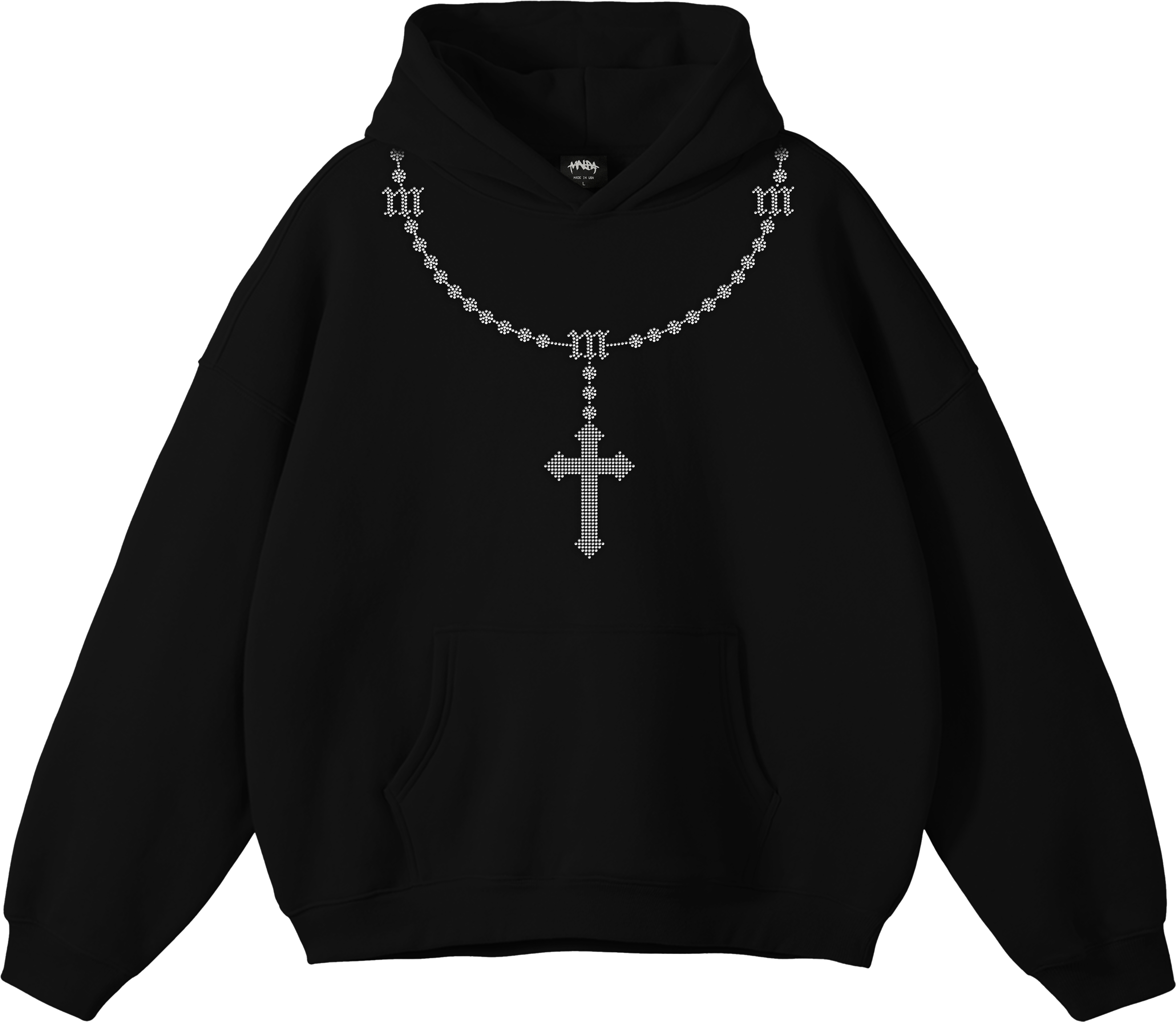 ROSARY RHINESTONE HOODIE BLACK