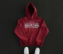 Load image into Gallery viewer, FORGIVE MY SYNS RHINESTONE HOODIE &quot;CRIMSON RED&quot;
