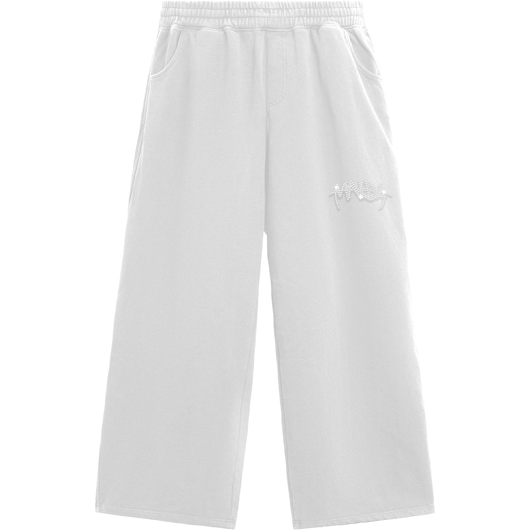 MNDA RHINESTONE SWEATPANTS WHITE