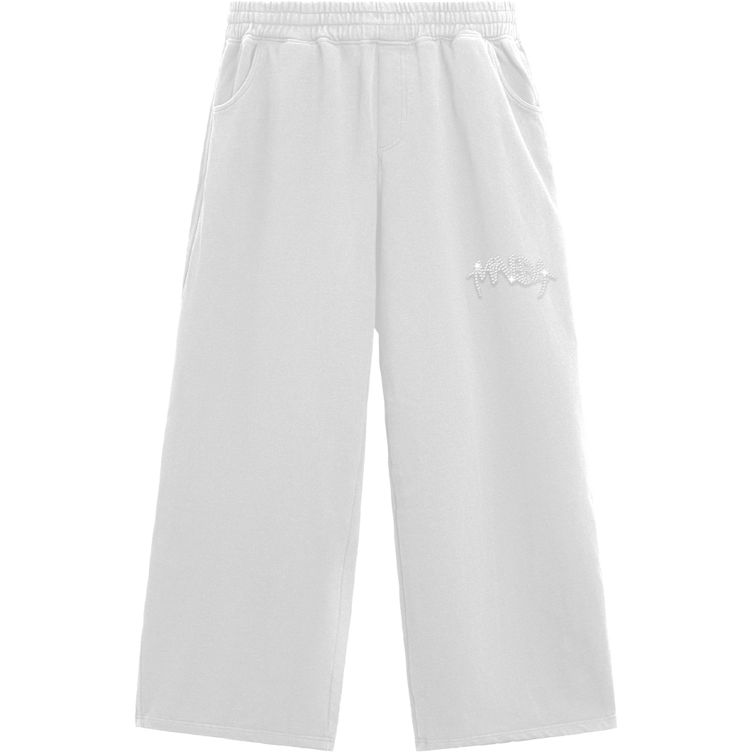 MNDA RHINESTONE SWEATPANTS WHITE