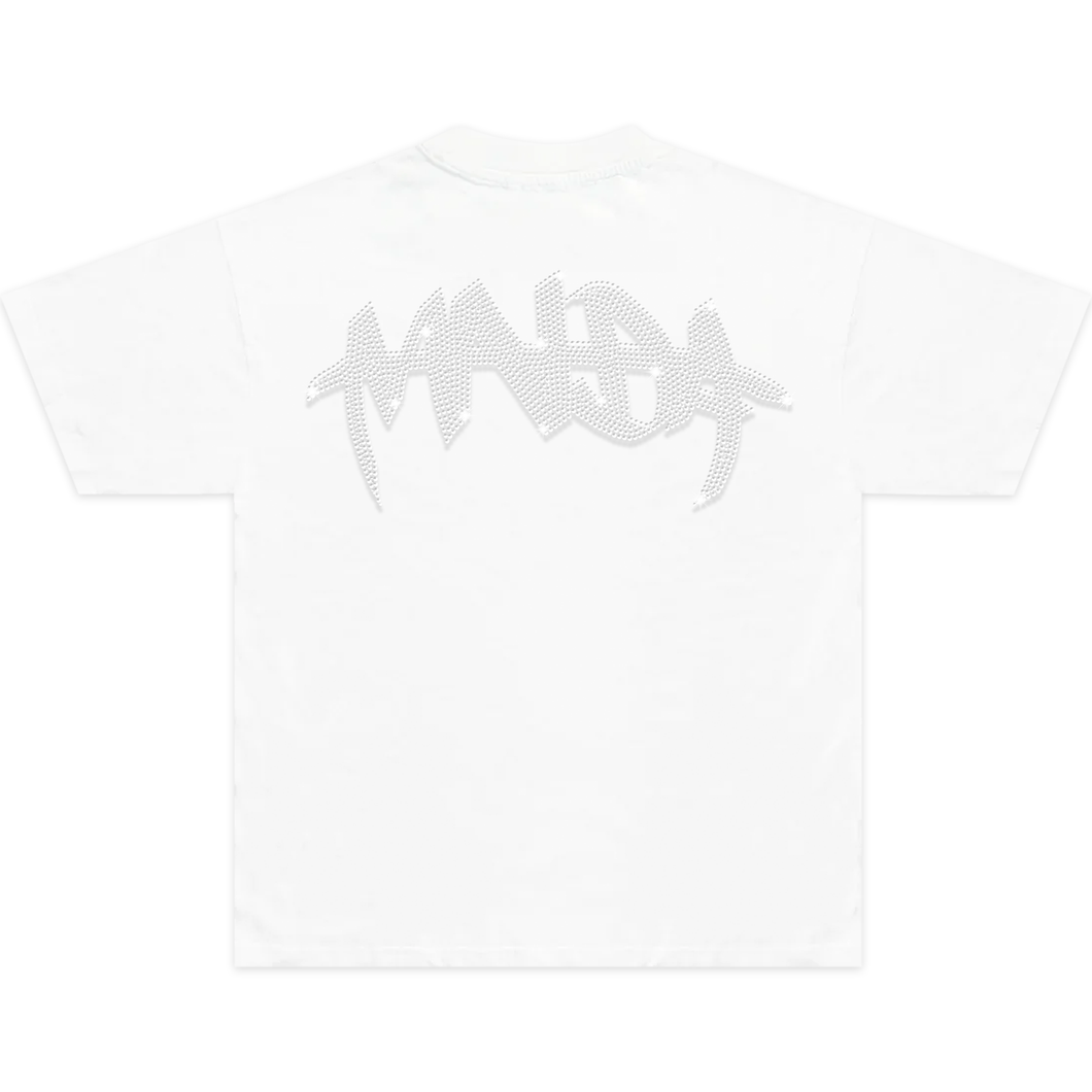 MNDA RHINESTONE TEE WHITE