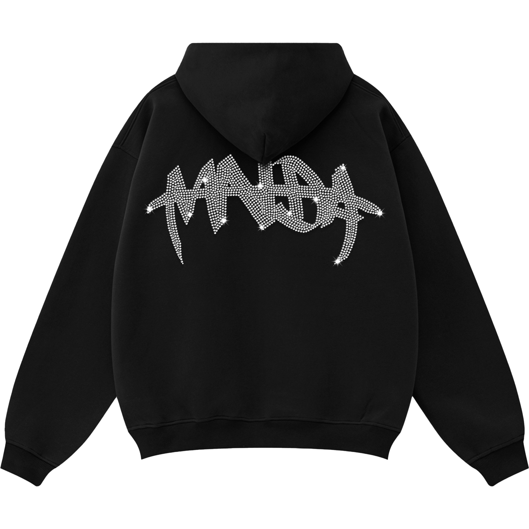 MNDA RHINESTONE ZIP UP HOODIE BLACK