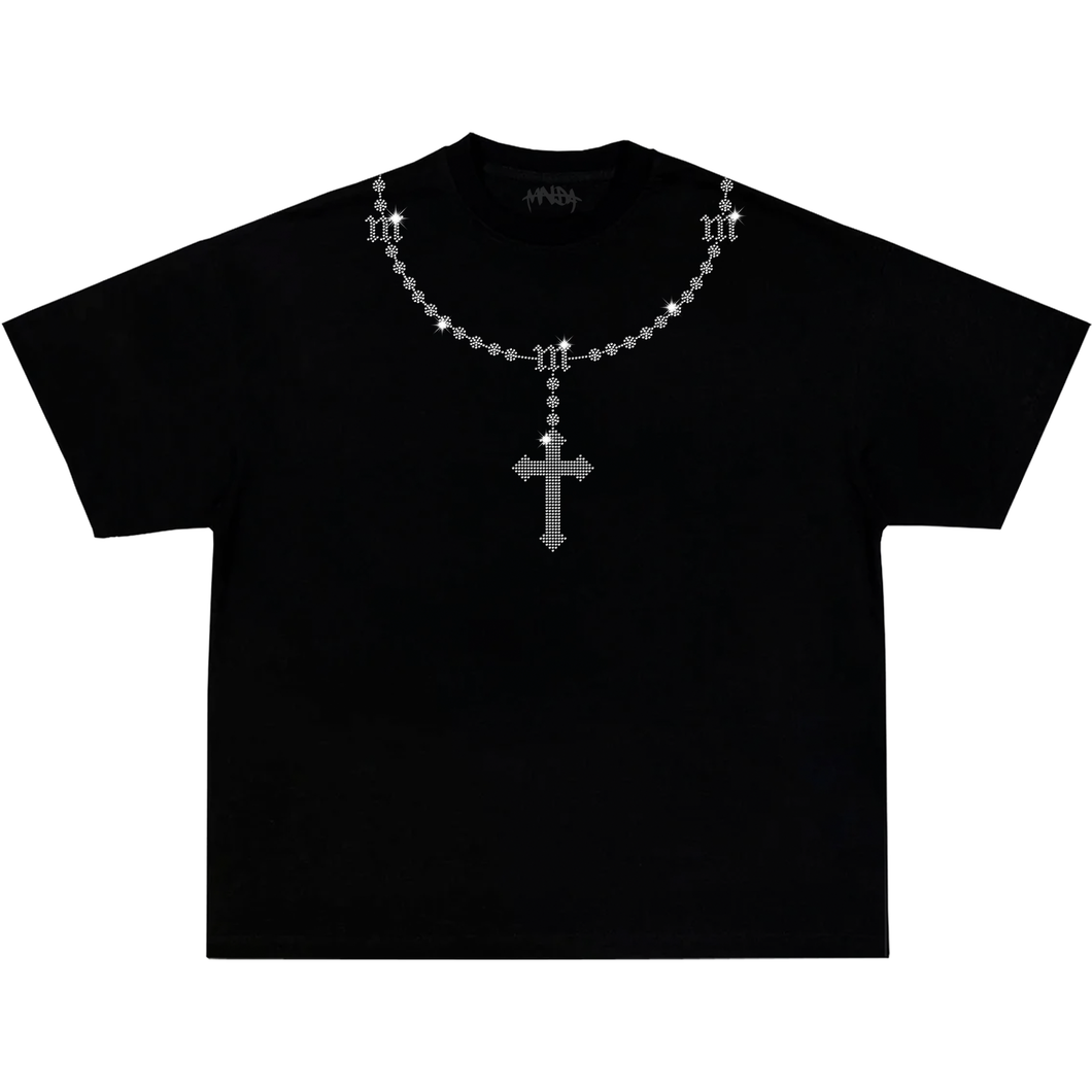 ROSARY RHINESTONE TEE BLACK