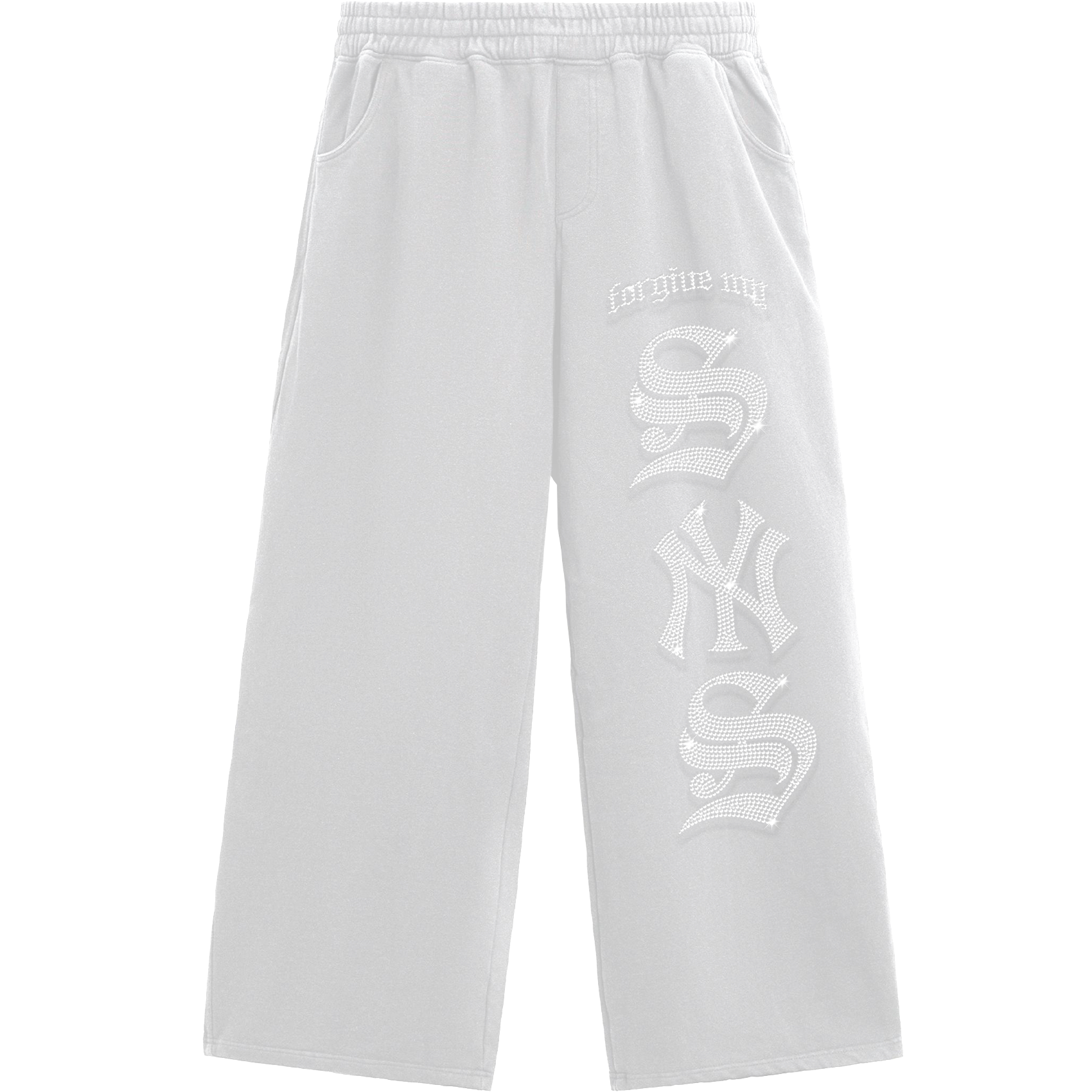 FORGIVE MY SYNS RHINESTONE SWEATPANTS WHITE