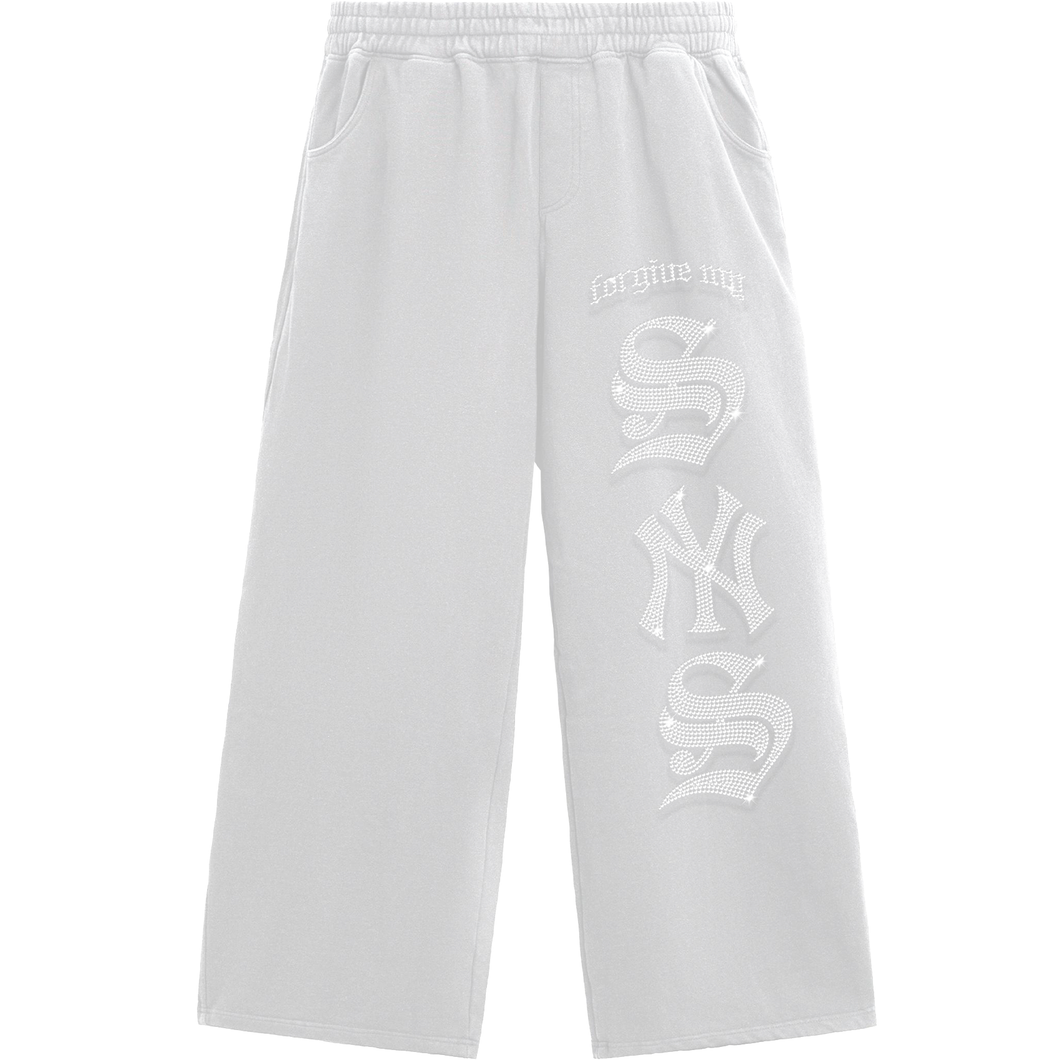 FORGIVE MY SYNS RHINESTONE SWEATPANTS WHITE