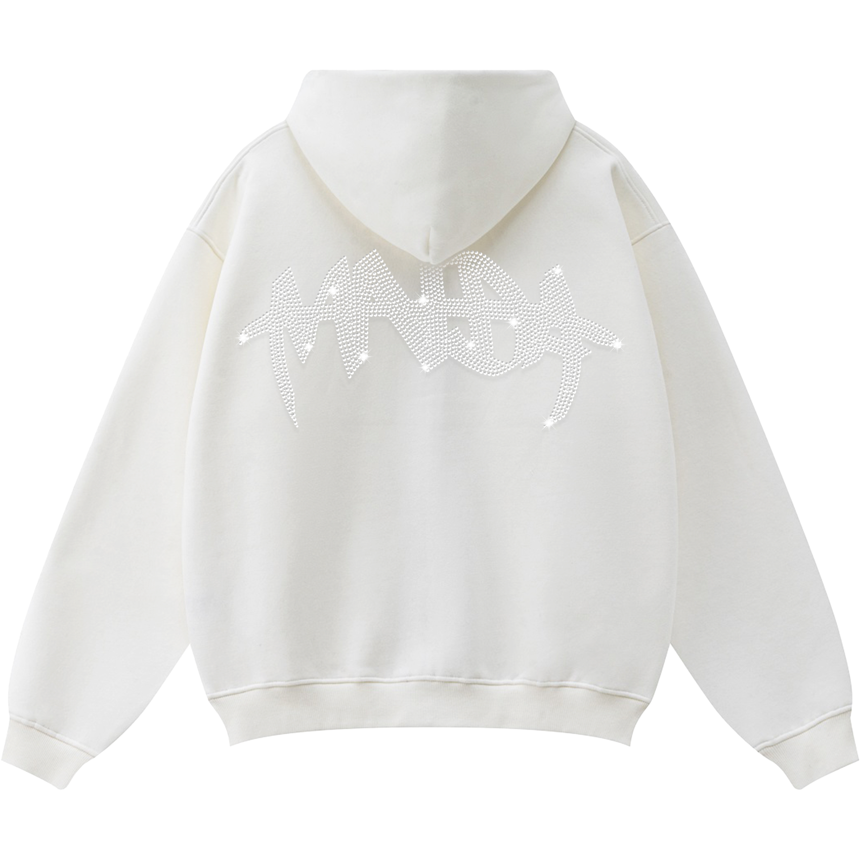 MNDA RHINESTONE ZIP UP HOODIE WHITE